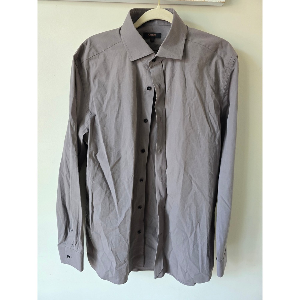 Quince Mens Organic Cotton Stretch Long Sleeve‎ Button Down Shirt Grey Taupe L